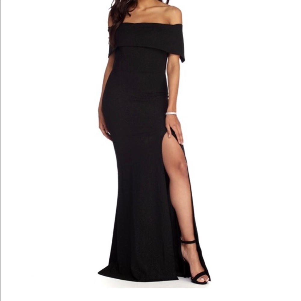 Formal high slit glitter dress